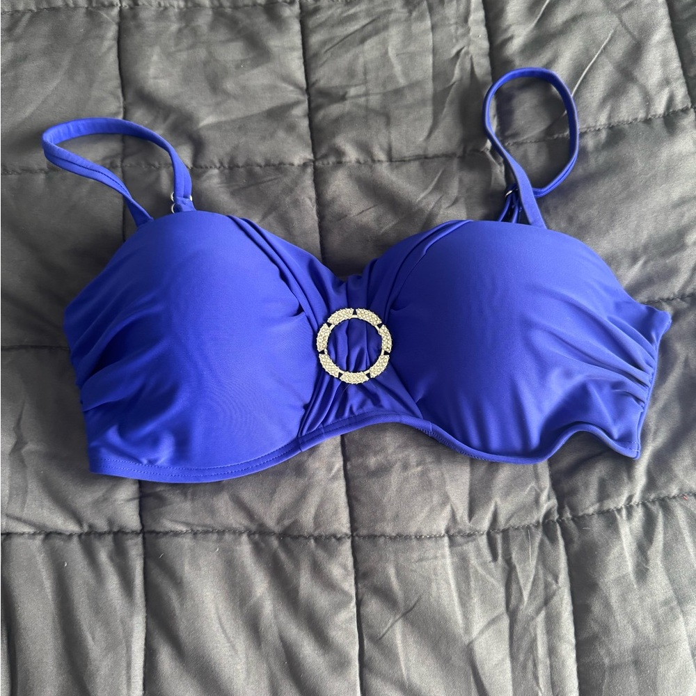 Venus Blue Bikini Top with Stylish Silver Accent